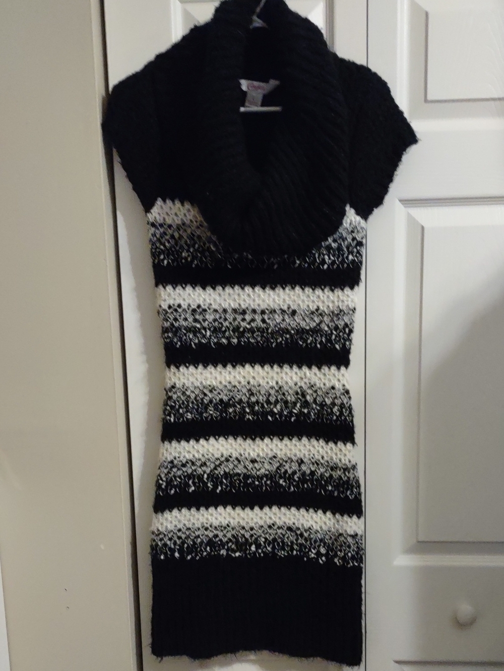 Candie's Black and White Striped Cowl Neck Sweater Dress